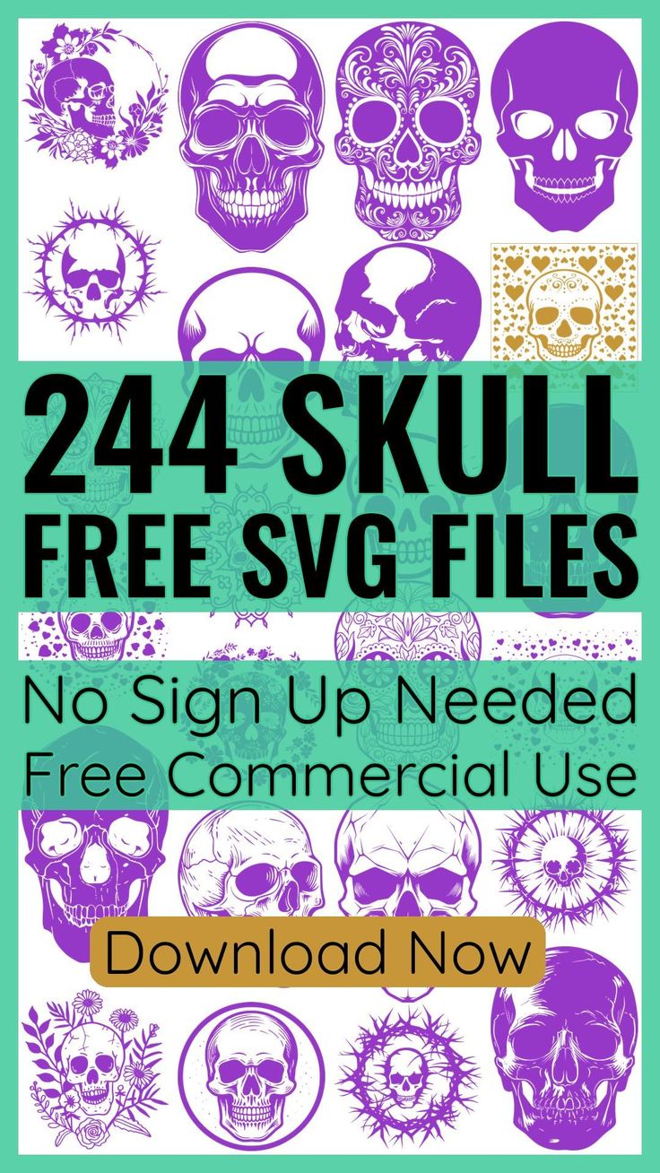 a poster with skulls on it and the words 24 skull free svg files