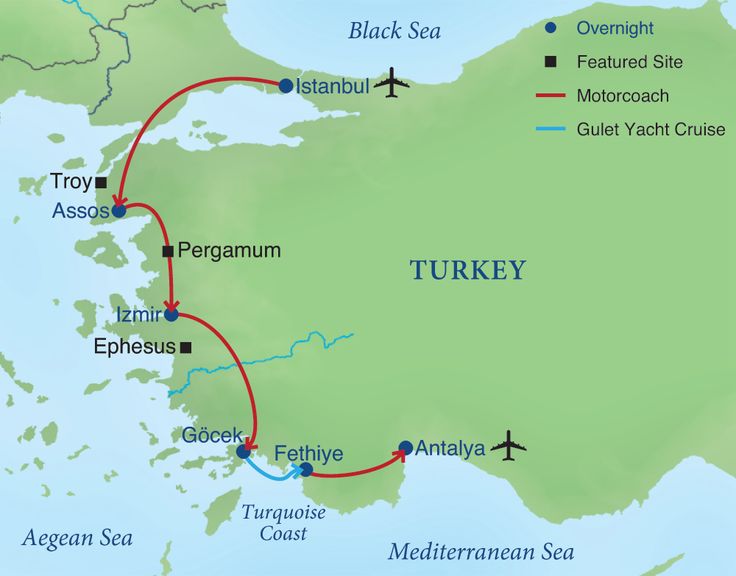 a map showing the route for turkey