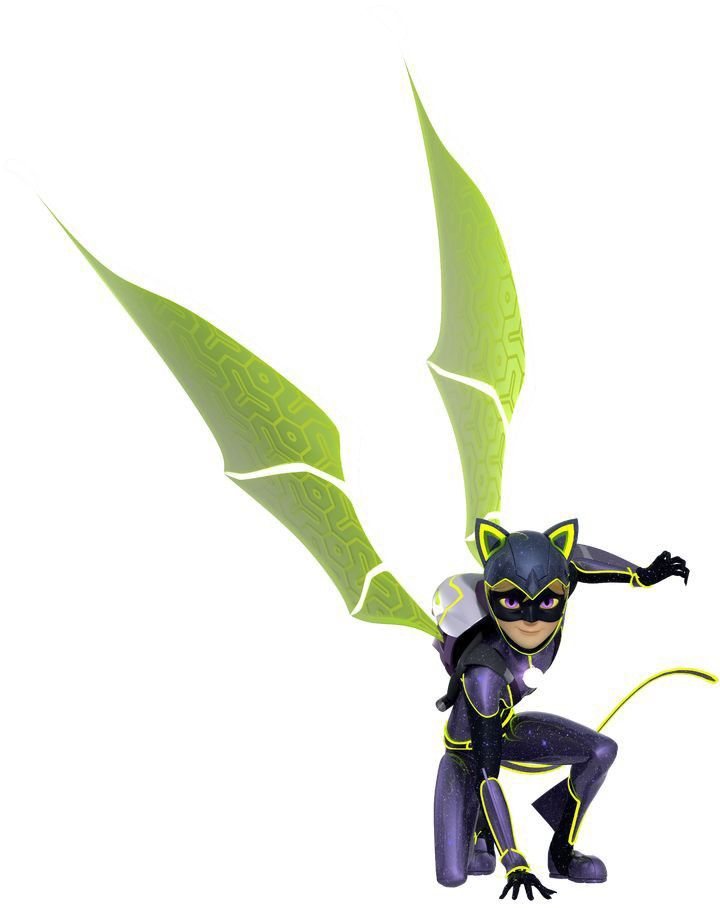 a cartoon character dressed as a batgirl flying through the air with her arms outstretched