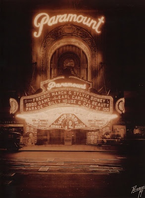 the marquee is lit up at night