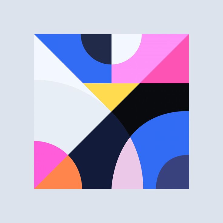 an abstract geometric design in pink, blue and yellow