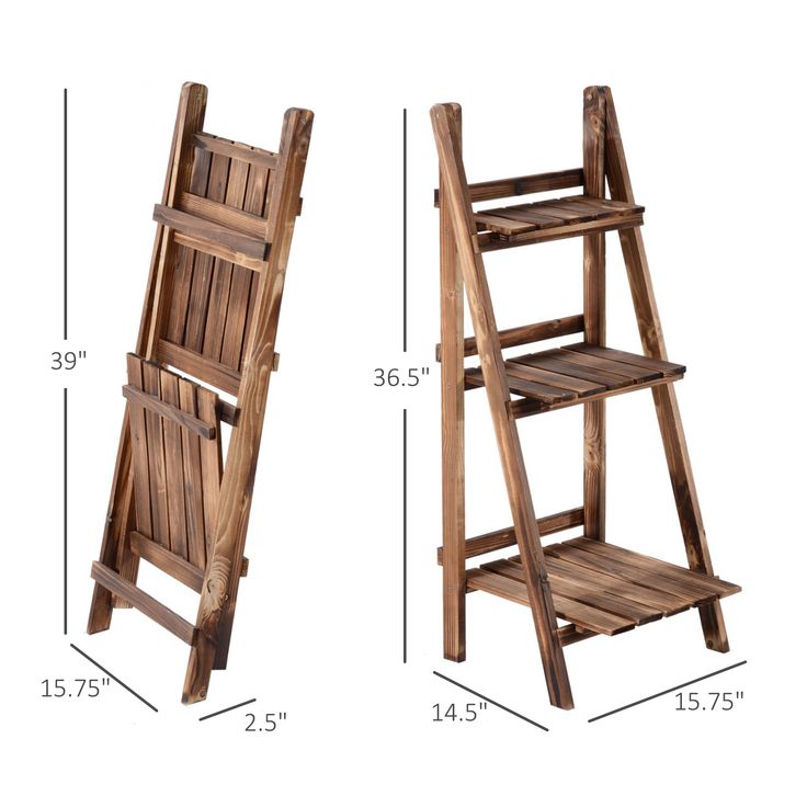 two wooden ladders are shown with measurements for each side and the top one is tall