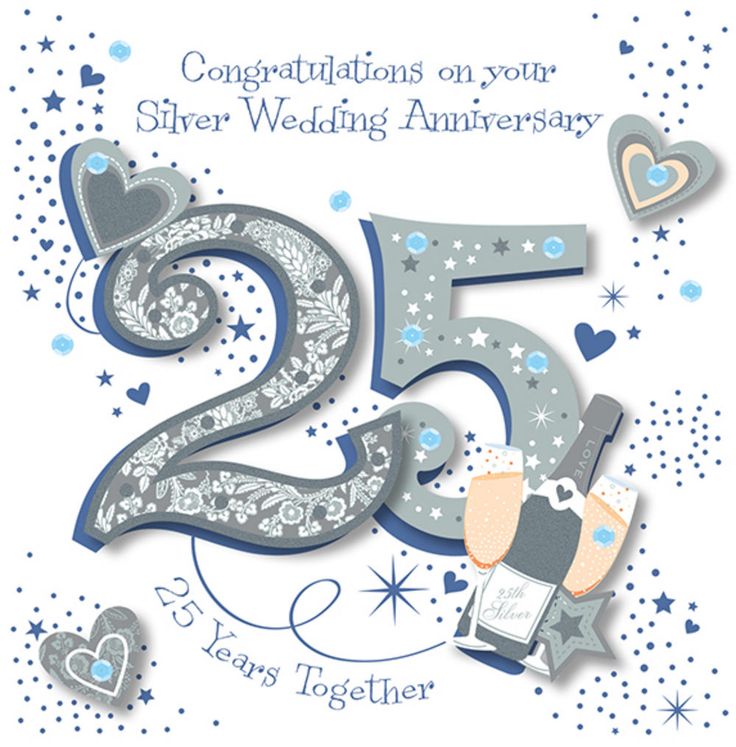 a 25th wedding anniversary card with the number twenty five