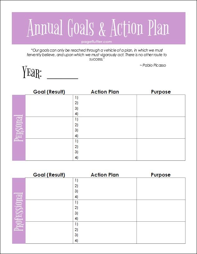 the goal and action plan is shown in this purple printable template for kids to use