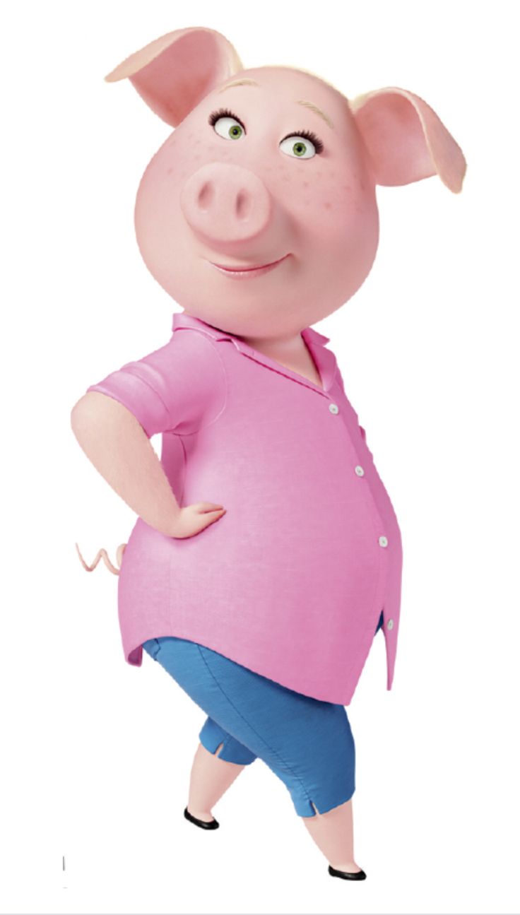 a cartoon pig is posing for the camera