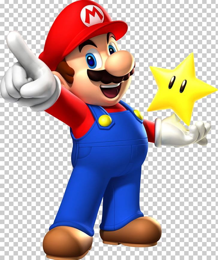 the mario bros character holding up a star and pointing to it's right side