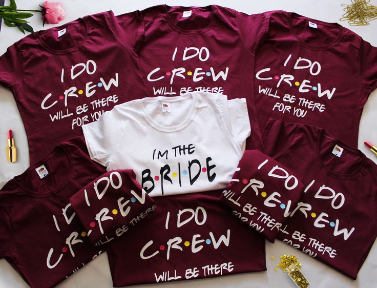 four shirts with i'm the bride written on them and some confetti