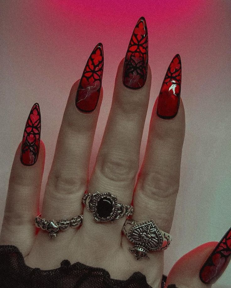 Couture, Vampy Nails, Vampire Nails, Scary Nails, Horror Nails, Witchy Nails, Gothic Nails, Edgy Nails, Claw Nails