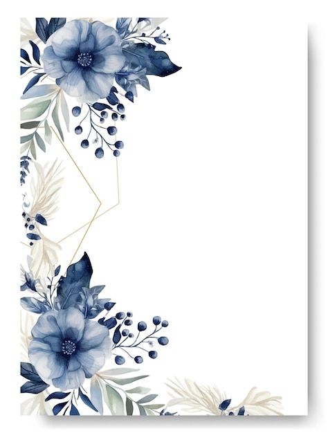 blue flowers and greenery are arranged in the shape of a letter c on a white background