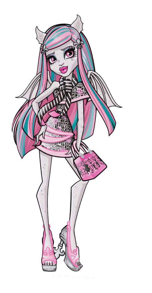 a drawing of a girl with long hair and pink shoes, holding a handbag