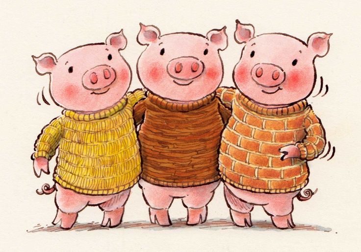 three pigs in sweaters standing next to each other