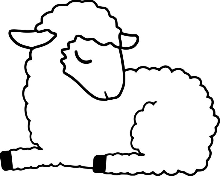 a black and white drawing of a sheep sitting on the ground with its head down