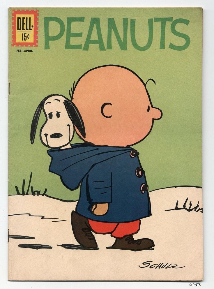 an old comic book cover with a cartoon character holding a dog in his arms and the title, peanuts