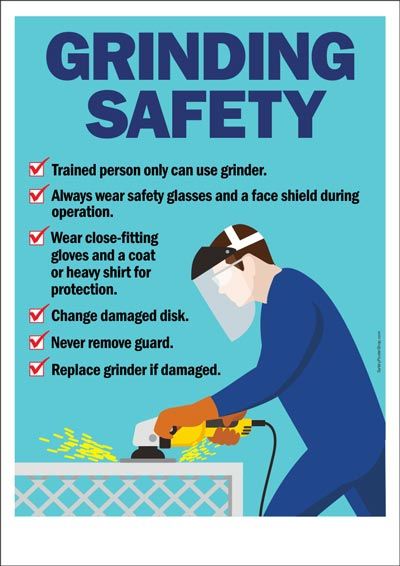 a poster with instructions on how to use a grinder and other safety items for grinding