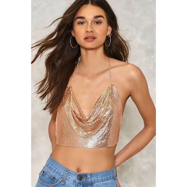 Shiny Metal sexy Crop tops ladies Summer Party Club – Outfitter Style Crop Top Outfit, Metallic Crop Top, Short Tank Top, Sequin Crop Top, Eve Outfit, Y2k Aesthetic Outfits, Top Outfit, New Years Eve Outfits, Next Clothes