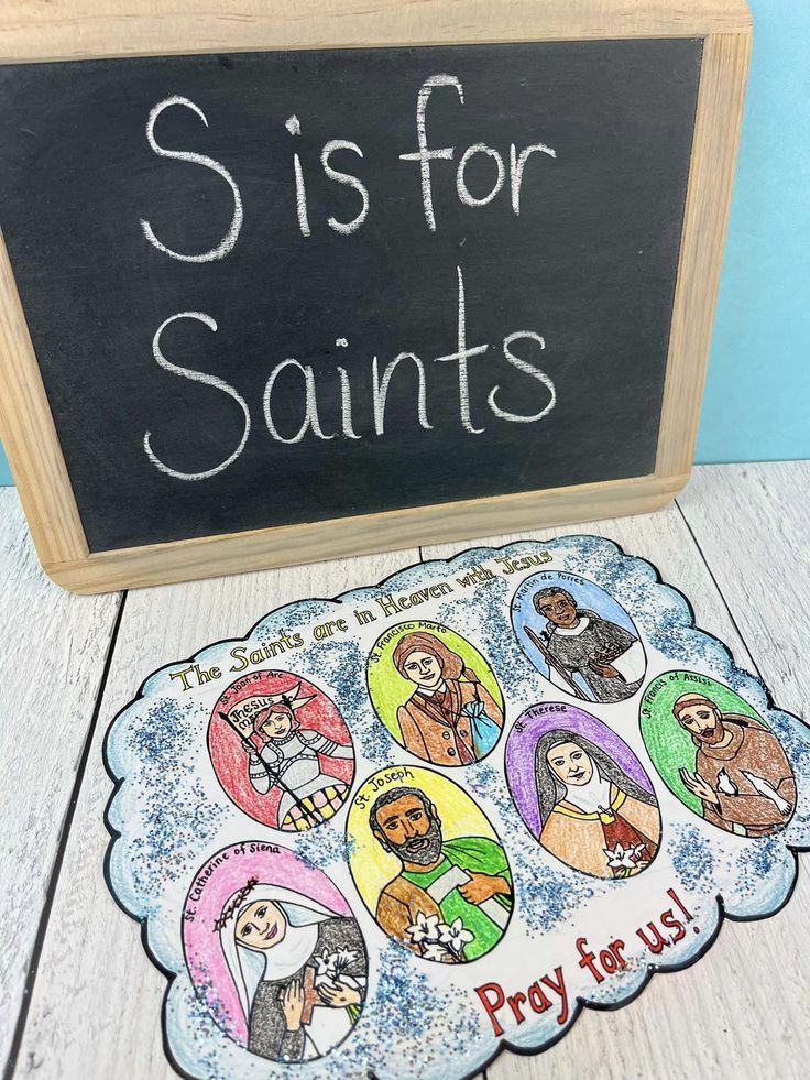 a sign that says sis for saints with pictures of people on it and the words pray us