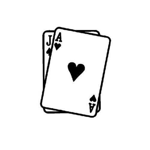 two playing cards with hearts drawn on the front and back, both in black against a white background