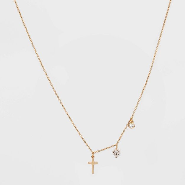 Sterling Silver Gold Dipped Cubic Zirconia Heart And Cross Chain Necklace - Gold : Target Cross Chain Necklace, Heart And Cross, Cross Heart, Zirconia Necklace, Cubic Zirconia Necklace, Cross Chain, Chain Design, Gold Dipped, Spring Rings