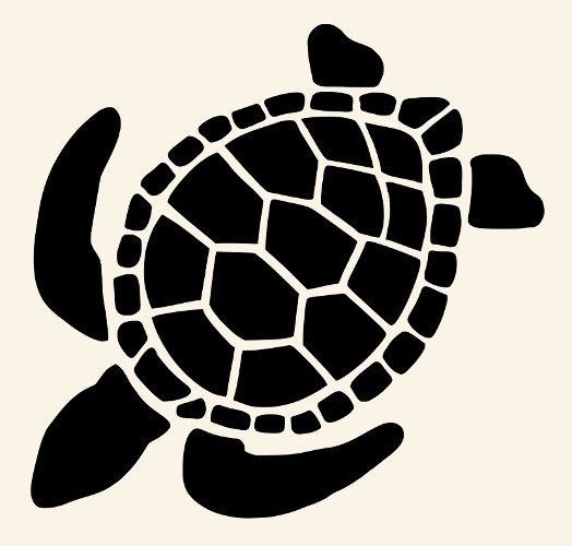 a turtle stencil is shown in black on a white background with green lettering