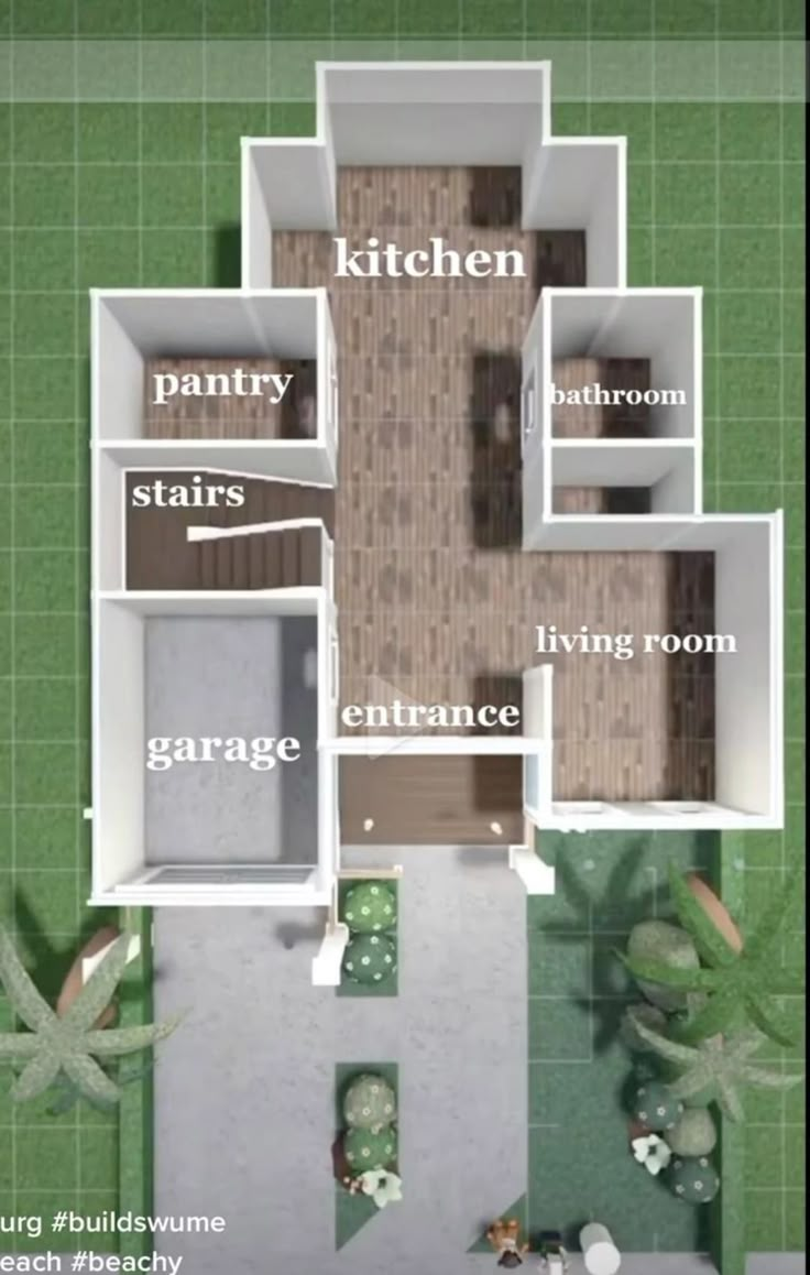 an overhead view of a house with all the rooms labeled