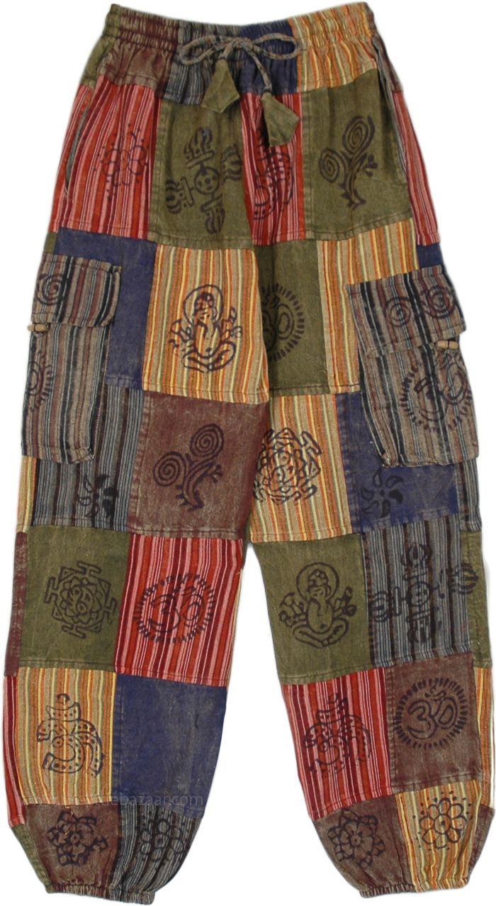 Step out in style with these hippie unisex cotton patchwork pants.  The harem-style pants have an elastic drawstring waist and two deep pockets on either side for comfort. #tlb #SplitSkirtsPants #Patchwork #Stonewash #Yoga #Striped #bohemianfashion #CottonHaremPants #YogaPants #StripedPants #PatchworkPants Kashmiri Embroidery, Patch Pants, Patchwork Pants, Cotton Harem Pants, Estilo Hippy, Mode Hippie, Earthy Outfits, Estilo Hippie, Hippie Pants