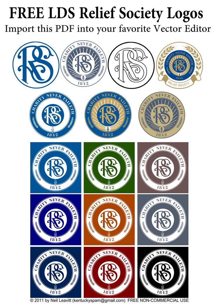 a poster with the words free ids relief society logos in different colors and styles