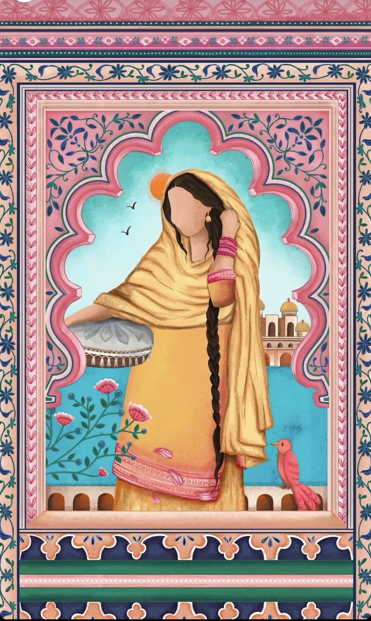 Punjabi Culture Illustration, Desi Art Prints, Desi Aesthetic Painting Ideas, Indian Aesthetic Posters, Pakistani Traditional Art, Punjab Culture Painting, Punjabi Illustration Art, Punjabi Art Paintings, Punjabi Culture Drawing