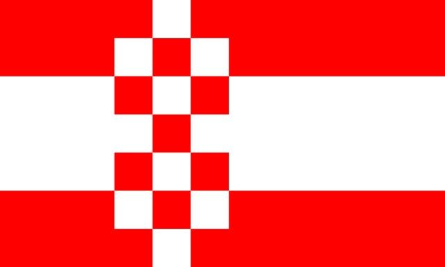 the flag of denmark is shown in red and white, with two diagonal squares on each side