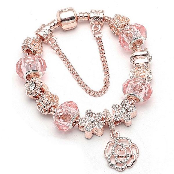 18K Rose Gold Plated Crystal Charm Bracelet Made With Crystals From Swarovski Chunky Charm Bracelet, Flower Charm Bracelet, Charm Bracelets For Girls, Jewelry Accessories Ideas, Pandora Bracelet Charms, Blue Jewelry, Pandora Bracelets, Crystal Charm, Girly Jewelry