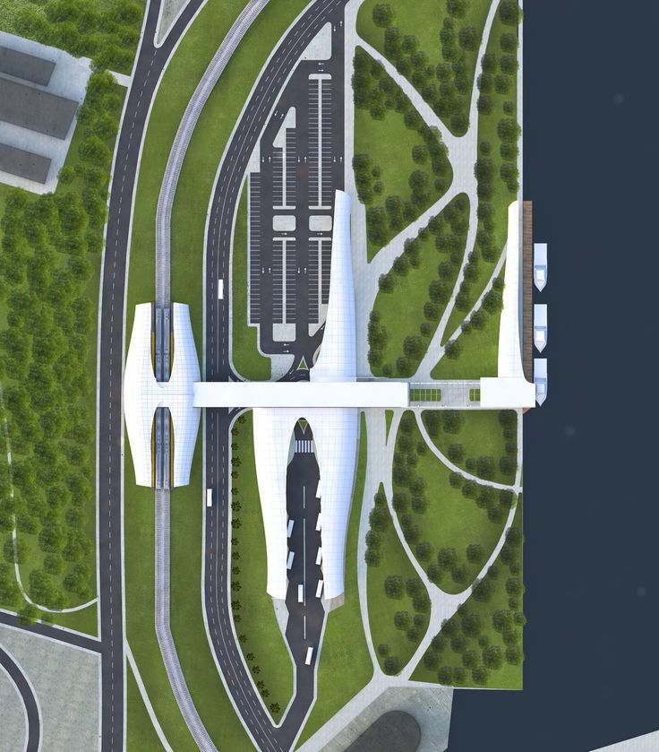 an artist's rendering of the airport from above