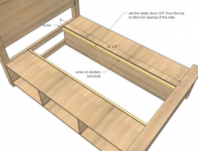 the bottom part of a bed frame with measurements for it and instructions on how to build