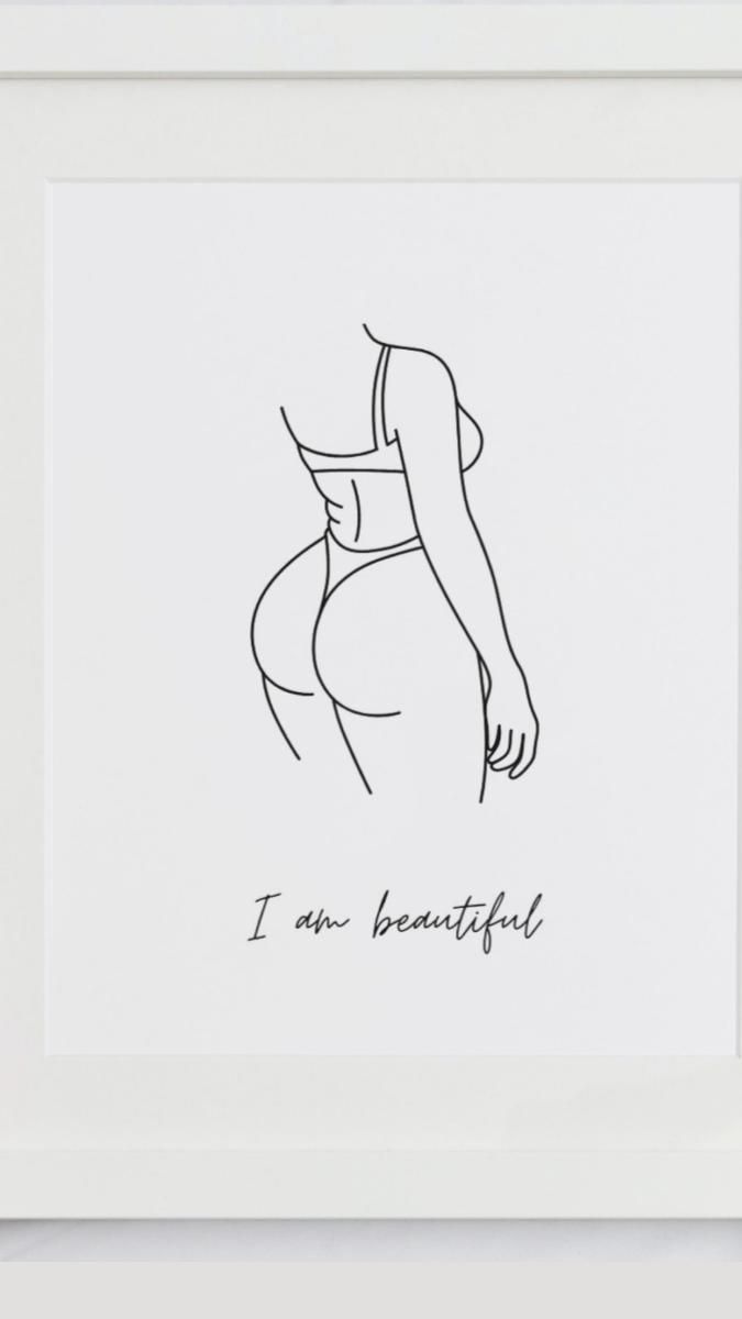 a black and white drawing of a woman's torso with the words, i am beautiful