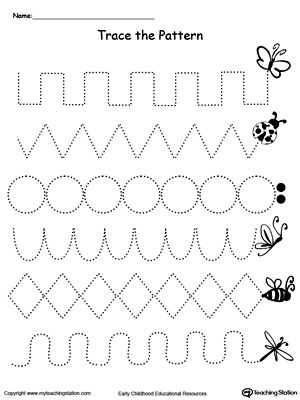 trace the pattern worksheet for children to practice their handwriting and writing skills, including bees