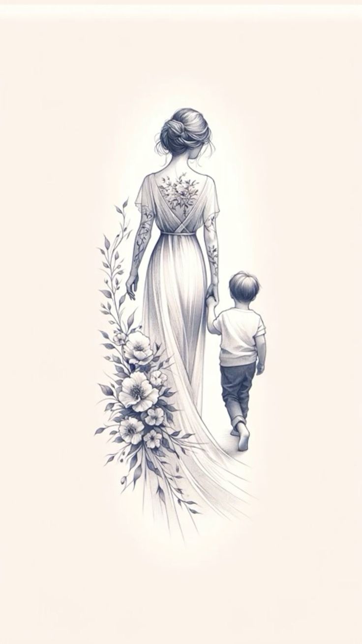 Mother And Son Tattoo Design, Mother Son Tattoo, Mother And Son Tattoo, Mom Son Tattoo, Mutterschaft Tattoos, Family Name Tattoos, Kind Tattoo, Family Tattoo Ideas, Mother Tattoos For Children