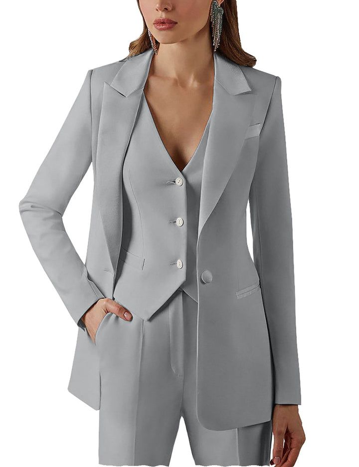 Gray Three-piece Suit For Work, Elegant Gray Suits With Pockets, Tuxedo Style Three-piece Suit For Work, Womens Suit Vest, Pant Suits For Women, Elegant Blazers, Woman Suit, Lapel Jacket