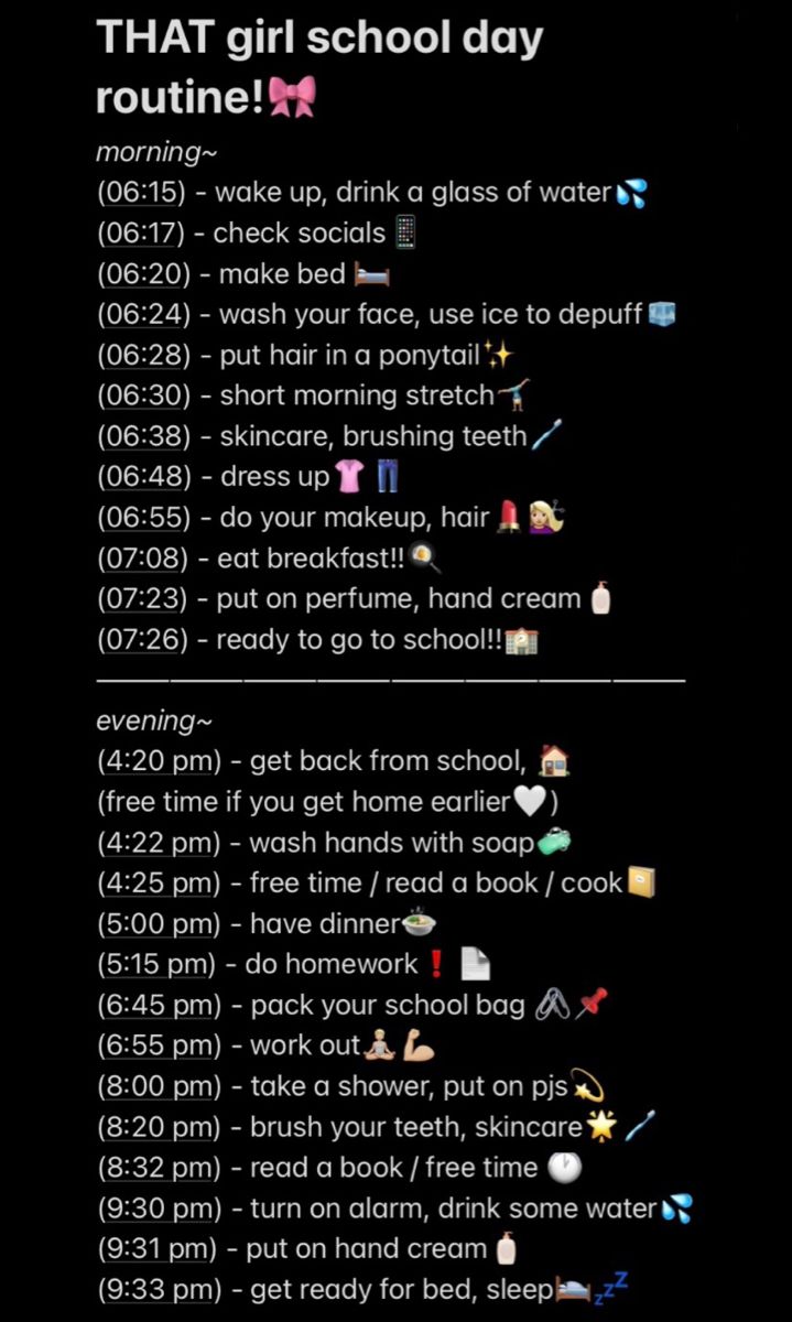 Glow Up Schedule School, Glow Up School Morning Routine, Night Routine Ideas List, Productive Day Checklist, Good Night Routines For School, After School Productive Routine, Glowup Routine For Teens, Routine For After School, Checklist Morning Routine