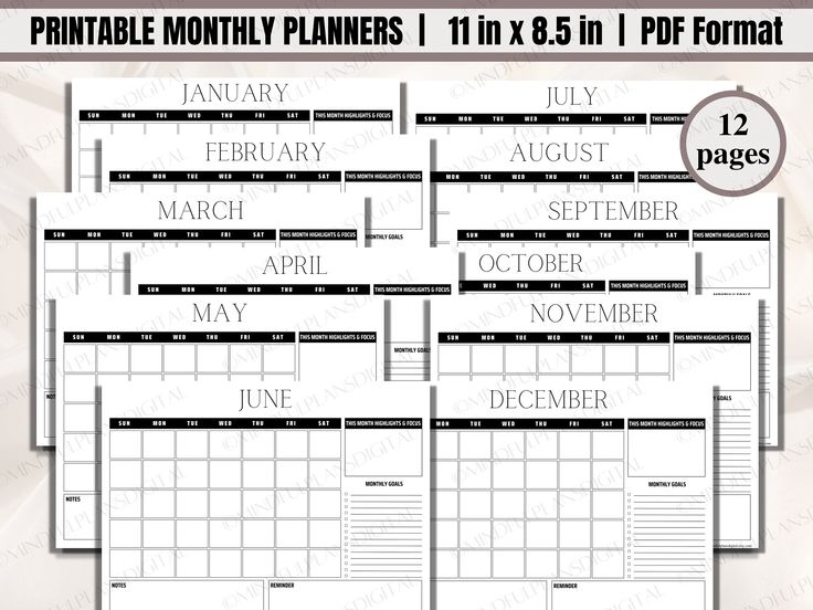 the printable months calendar is shown in black and white, with three different times on each