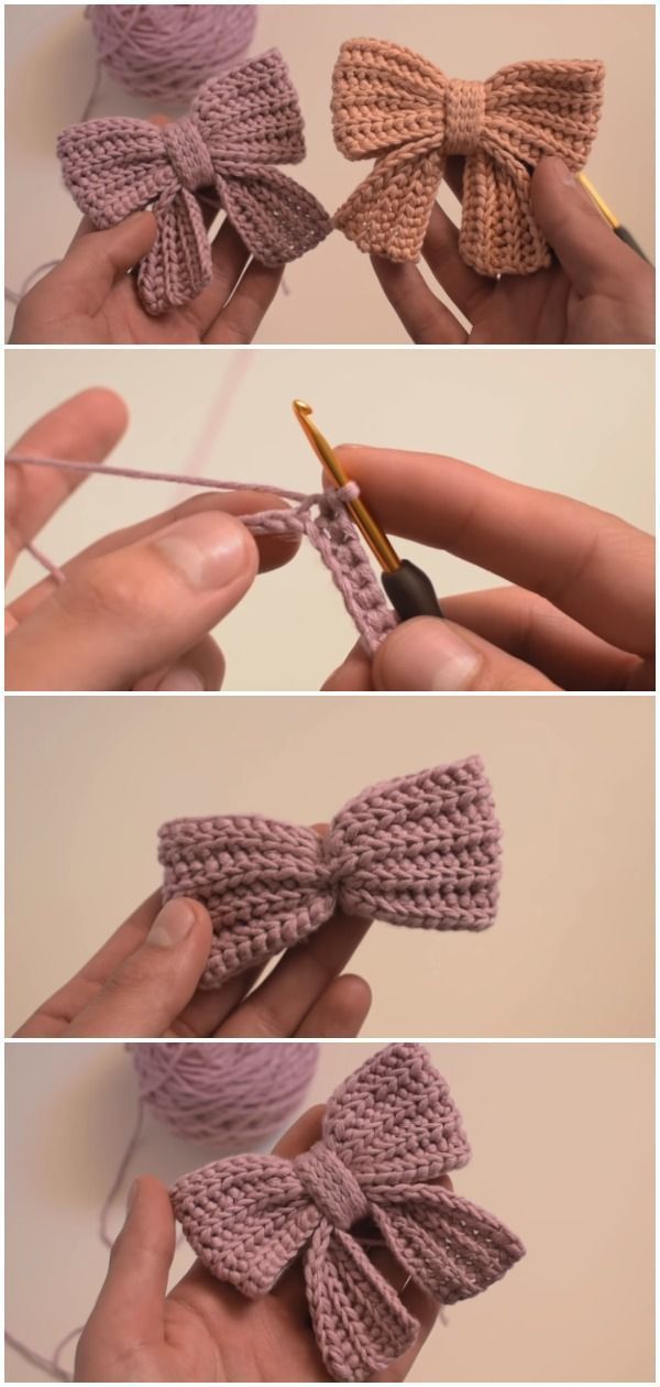 crocheted bow being worked on with yarn