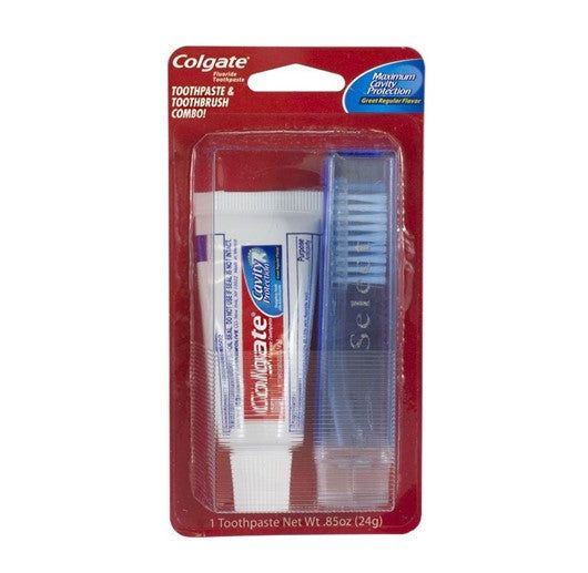 Colgate Dental Travel Kit with Colgate Cavity Protection Toothpaste 0.85 oz. and a travel toothbrush. Travel Size Toothpaste, Colgate Toothpaste, Colgate Palmolive, Teeth Health, Travel Toothbrush, Tooth Brush, Teeth Care, Travel Kit, Packing Tips For Travel