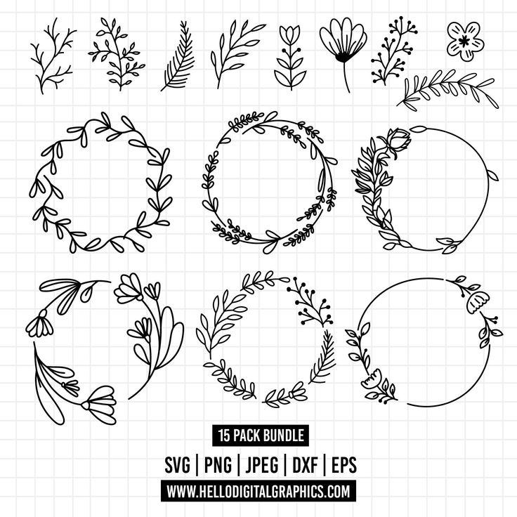 hand drawn floral wreaths and frames with the text, 15 pack bundle svt