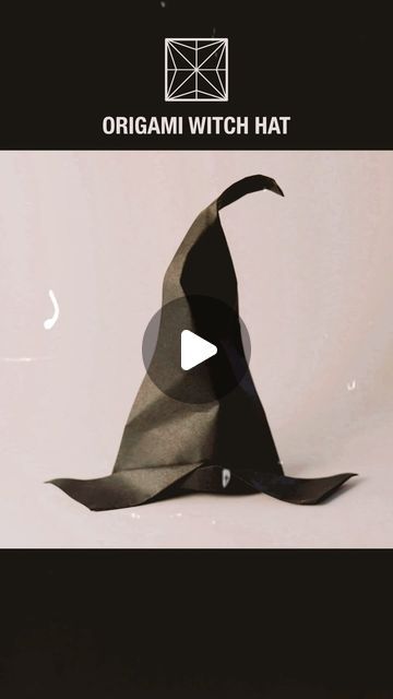 an origami witch hat is shown in black and white with the words, origami witch hat