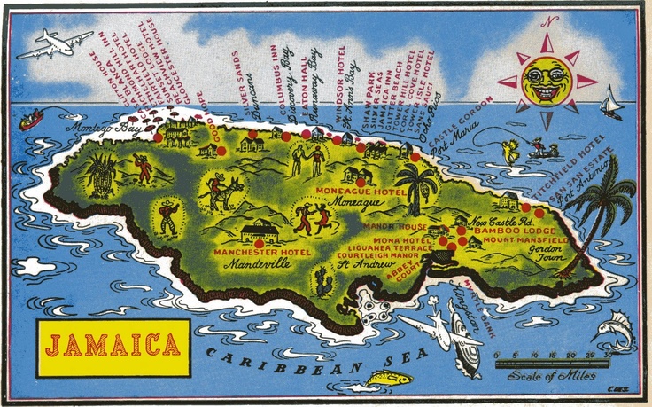 an old map of jamaica with people on the island and other places to see it