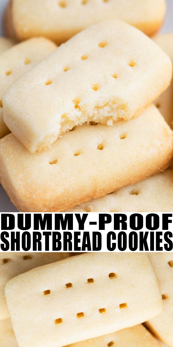 several shortbread cookies stacked on top of each other with the words, yummy - proof shortbread cookies