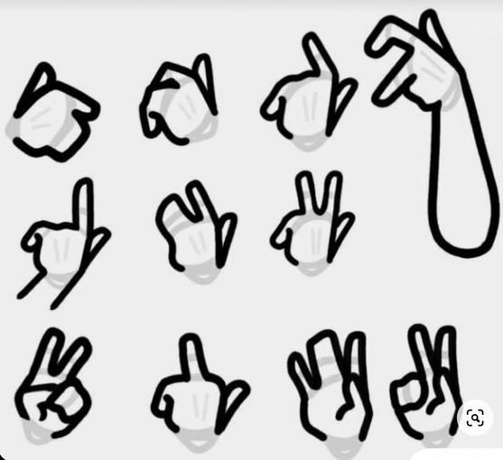 an image of hand gestures drawn in black and white on a white background with clippings