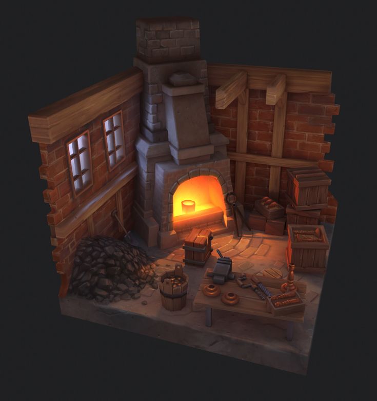 an animated image of a living room with a fire place in the fireplace and furniture on the floor