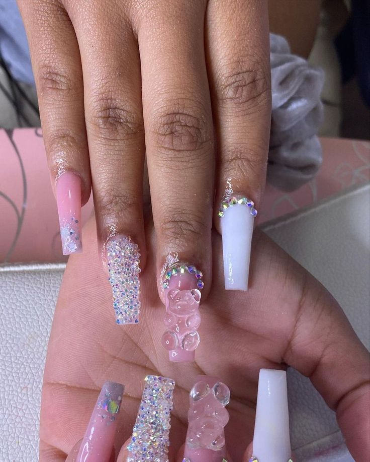 Diy Nails Easy, Bears Nails, Drip Nails, Ombre Acrylic Nails, Colored Acrylic Nails, Cute Acrylic Nail Designs, Short Square Acrylic Nails, Dope Nail Designs, Acrylic Nails Coffin Pink