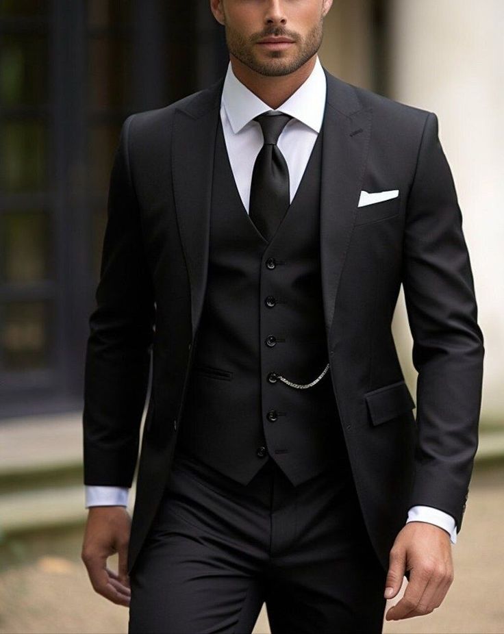 Men Royal Tuxedo Most Trendy Fashioned of Men Fashion Outfits https://youtu.be/gahLGI2wrpg Black Suits For Men Wedding Classy, Black Prom Suits For Guys, Wedding Suits Groom Classy, Black Mens Suit, Mens Suit For Wedding, Black Groomsmen Suits, Black Three Piece Suit, Wedding Suits Men Black, Groom Suit Black