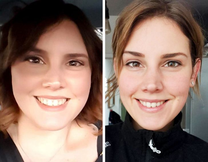 two women with short hair are smiling at the camera and one is wearing a black shirt