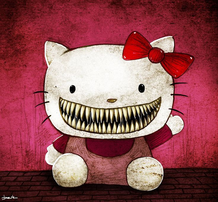 an image of a hello kitty with big teeth and a red bow on her head