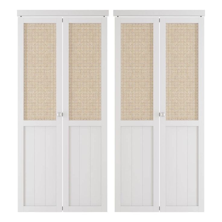 two white doors with woven panels on them